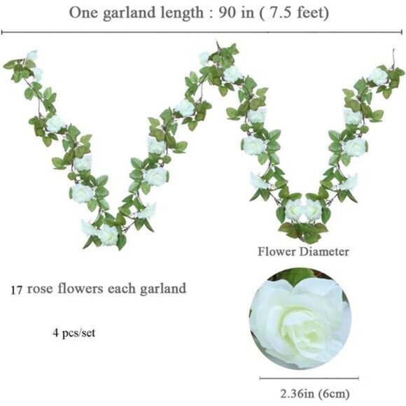 4 Pack (29.8 FT) Artificial Rose Vine Flowers Garland Hanging Baskets Rose Ivy - Picture 4 of 14